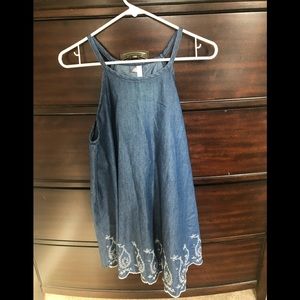 Summer denim scalloped embroidered dress